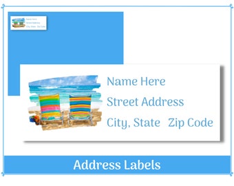 Beach Chair Return Address Labels | Coastal Labels | Summer Address Labels DIY Printable Labels | Instant Digital Download