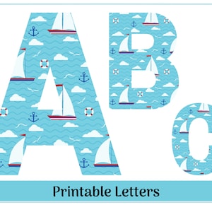 Nautical Sailboat Alphabet Letters A-Z, Numbers 0-9 Clip Art, Printable Banner, Bulletin Board, Scrapbooking Letters & Numbers