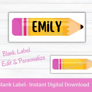 Pencil Labels | Children&#39;s Name Tag, School Supply Labels | Teacher&#39;s Stickers | Book Labels | Printable Template | Digital Download
