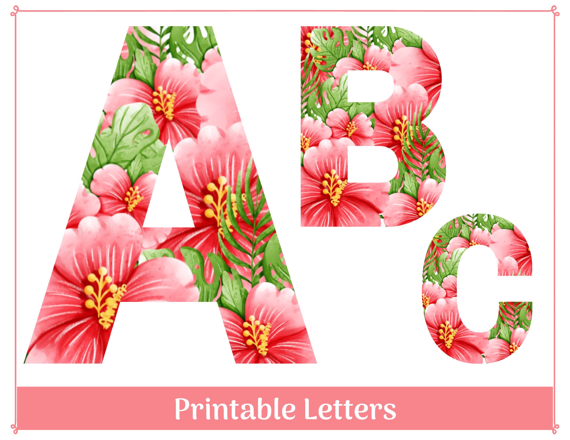 Tropical Floral Alphabet Clip Art: Printable Letters A-Z (digital ...