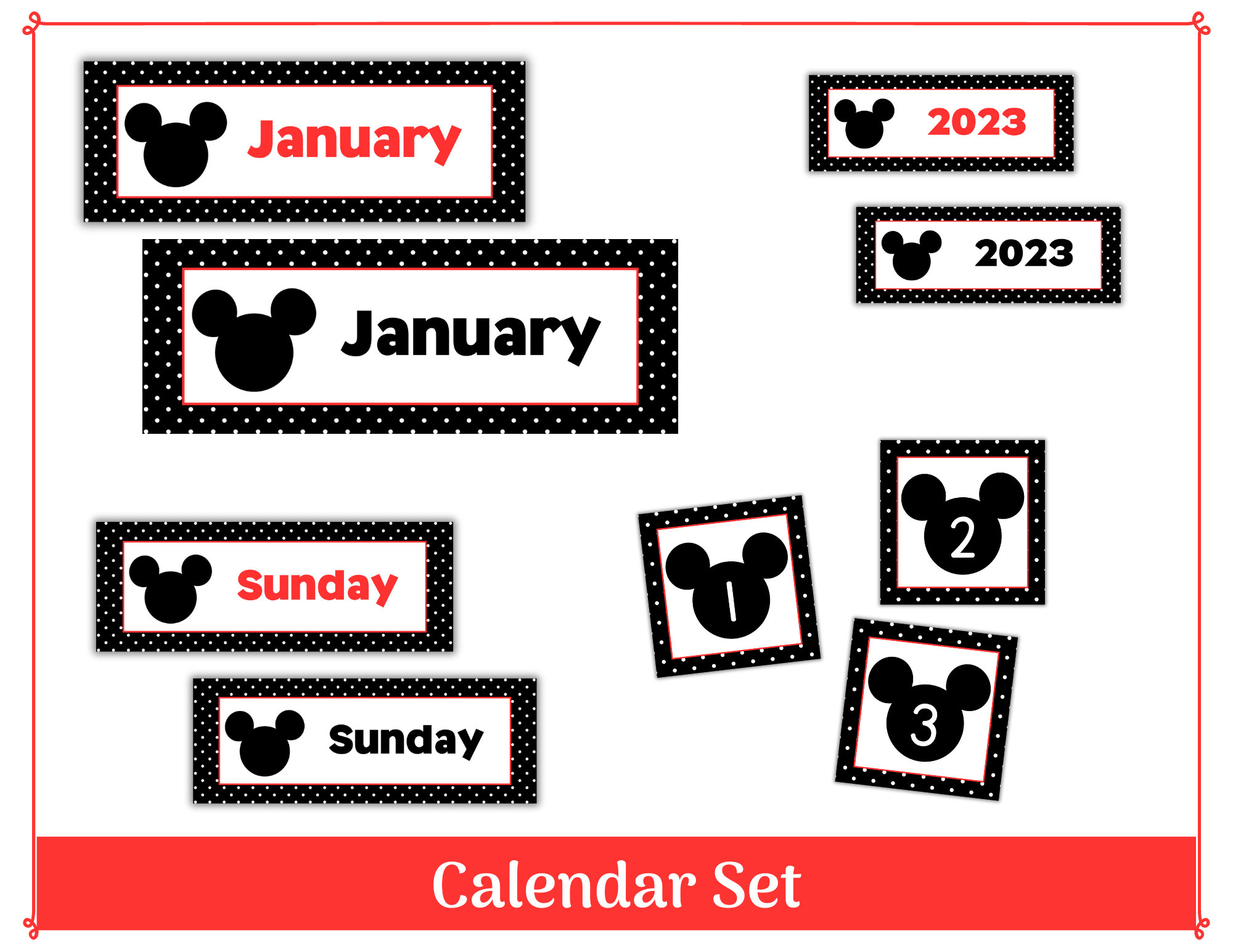 mickey-classroom-calendar-set-printable-black-polka-dot-classroom-headers-days-of-week-numbers-1-31-etsy