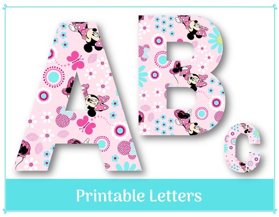 pink minnie mouse printable banner letters resizable etsy