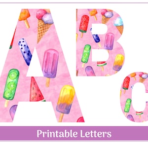 Alfabeto de helado de acuarela (letras A-Z) / Letras imprimibles y redimensionables / Banner - Boletín - Scrapbooking - Letras de sublimación