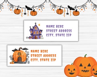 Halloween Return Address Label Set | Haunted Mansion & Pumpkin Labels | Printable Fall Label Templates | Instant Digital Download
