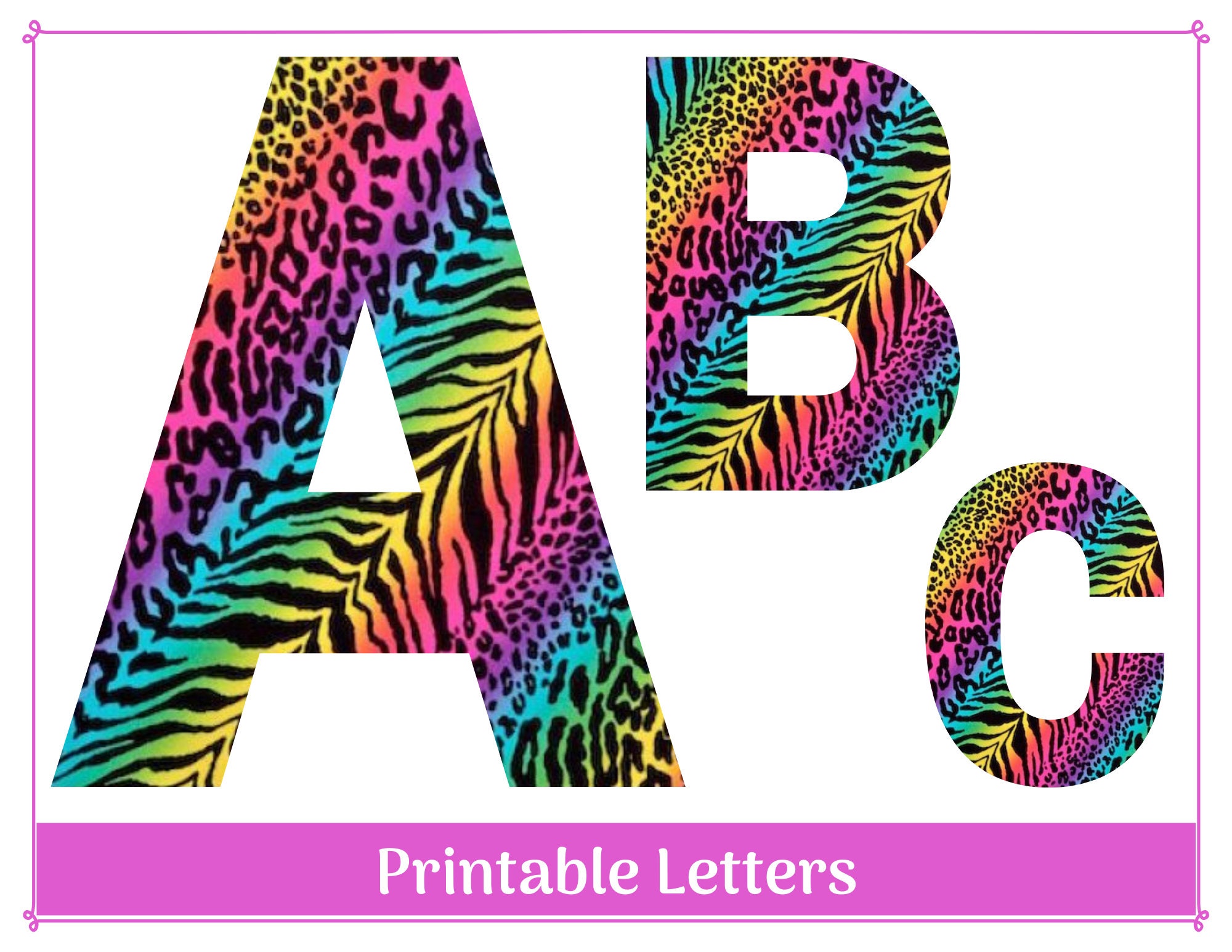 rainbow tiger alphabet letter clip art printable uppercase etsy