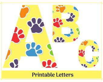 yellow paw print alphabet letter clip art printable and etsy