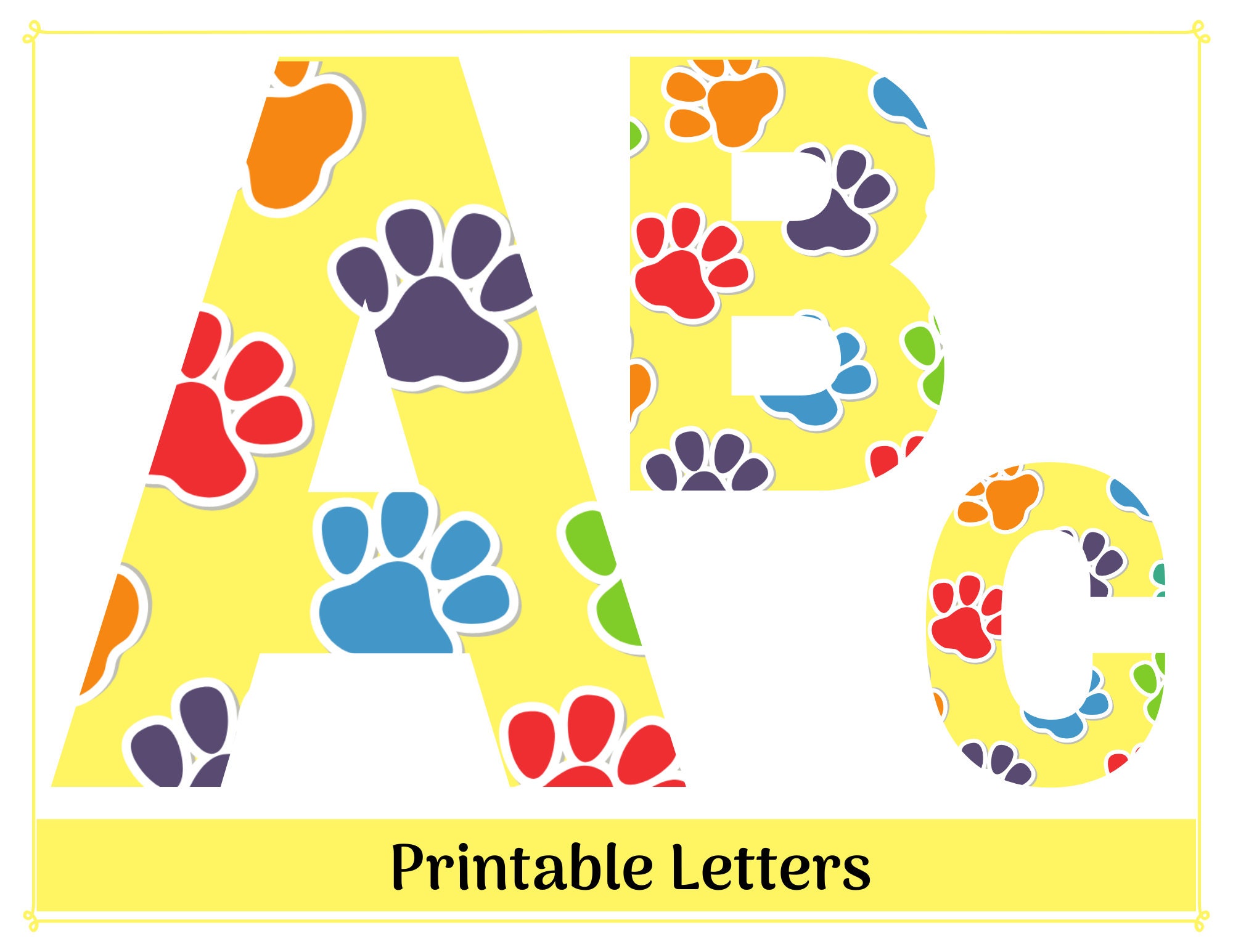 yellow paw print alphabet letter clip art printable and etsy ireland