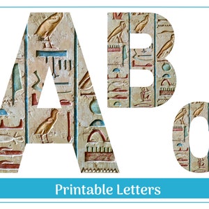 Clip art de l'alphabet égyptien, lettres de A à Z | Chiffres 0-9 | Lettres imprimables et redimensionnables | Bannière - Babillard - Scrapbooking - Lettres