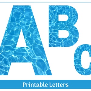 Lettres et chiffres de l'alphabet sur l'eau de la piscine | Majuscules de A à Z et chiffres de 0 à 9 | Bannière DIY - Scrapbooking - Sublimation