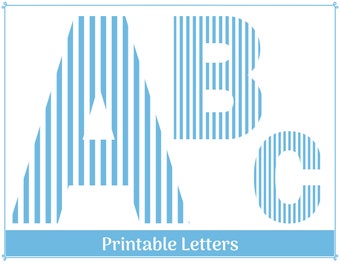 Gestreiftes Alphabet Clip Art: Blau & weiß druckbare Buchstaben und Zahlen (Digitaler Download)