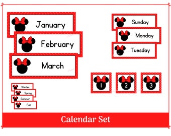 Red Polka Dot Minnie Classroom Calendar Set | Printable Classroom Headers-Days of Week - Numbers 1-31
