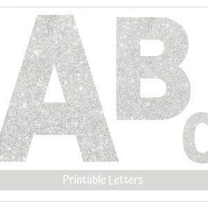 Silver Glitter Alphabet Letters A-Z, Numbers 0-9 | Printable Banner ...