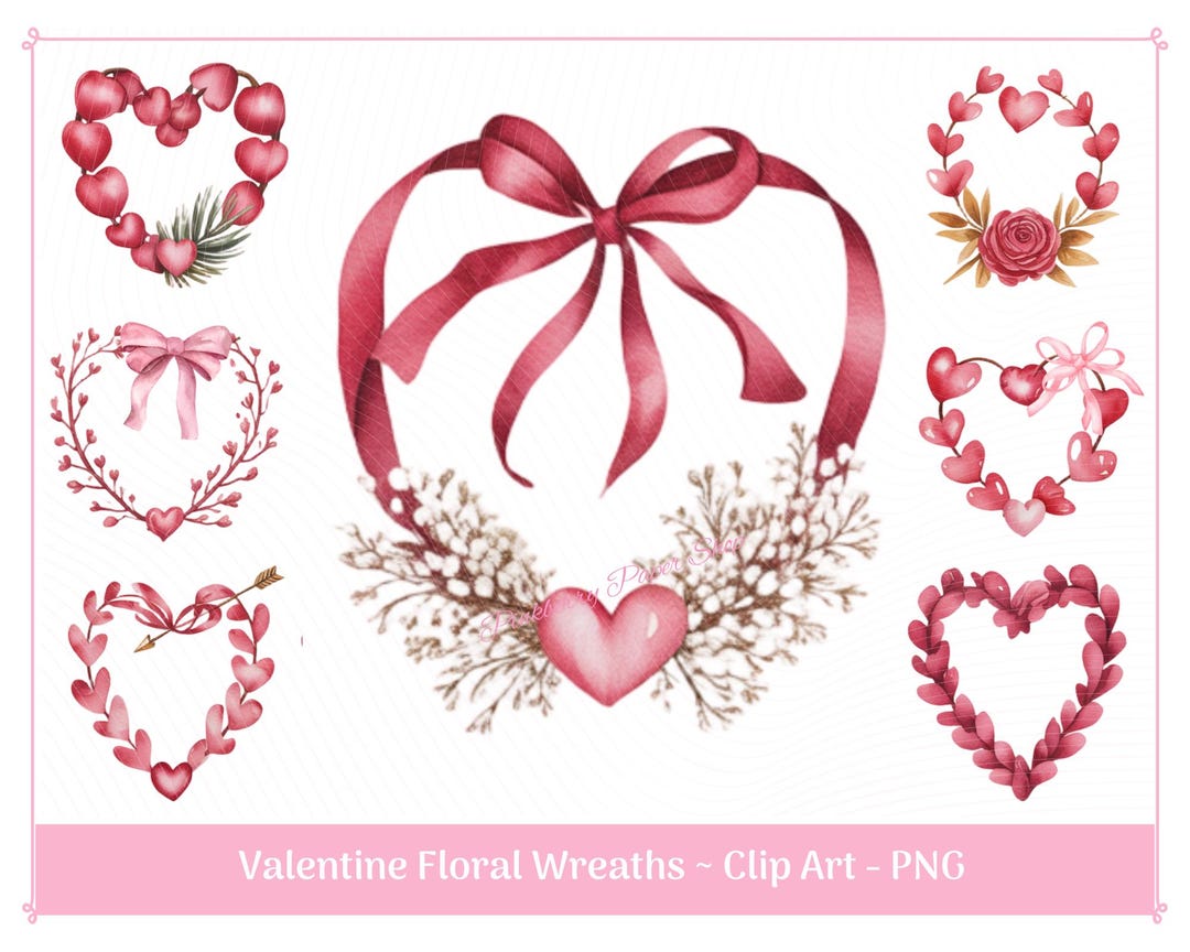 Watercolor Heart Wreath Clipart | Valentine's Day Floral (digital ...