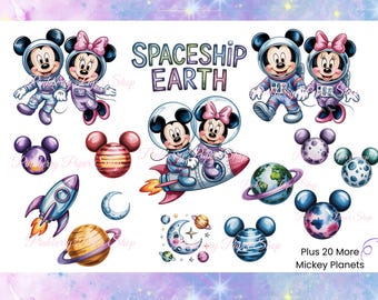 Mickey & Minnie Astronaut Clip Art: Space Theme PNG Bundle