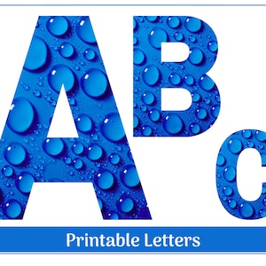 Alfabeto de gotas de agua azul Clip Art Letras A-Z / Números 0-9 / Letras de agua imprimibles / Banner - Tablón de anuncios - Scrapbooking - Letras