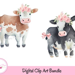 Cow Clip Art Bundle | Floral Cow PNG | Cow Sublimation Clip Art | Instant Digital Download