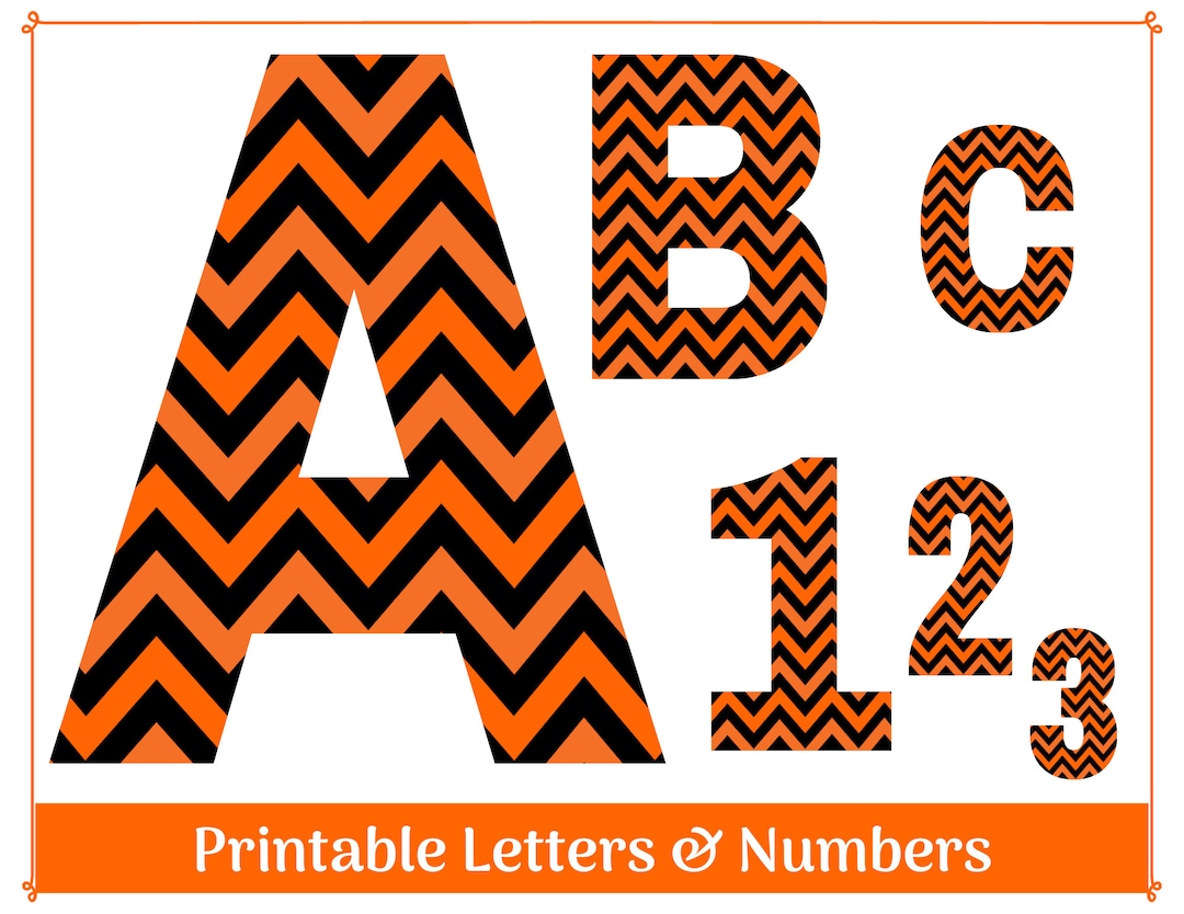 Orange and Black Chevron Alphabet Letters & Numbers Uppercase AZ and