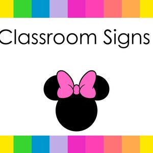Rainbow Minnie Classroom Center Signs / Conjunto de 80 signos / Descarga instantánea / Formato PNG y archivo PDF