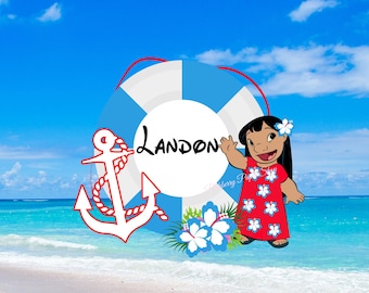 Personalized Lilo and Stitch Birthday Backdrop, Custom Name Beach Party Decoration