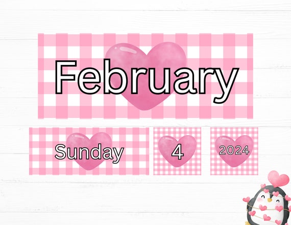 February Classroom Calendar Header, Days and Numbers Pink Plaid Calendar  Digital Download - Etsy