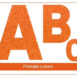 Letras del alfabeto con purpurina naranja de la A a la Z, Números del 0 al 9, Pancarta imprimible, Conjuntos de tablones de anuncios, Scrapbooking y Letras prediseñadas de sublimación