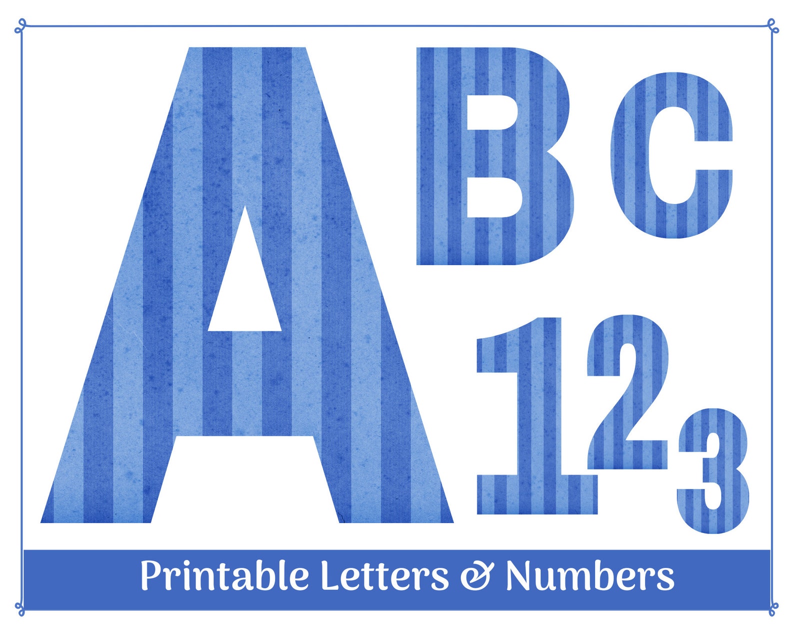 Blue Striped Alphabet Clip Art: Printable Letters & Numbers (digital ...