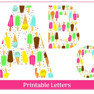 Imágenes prediseñadas del alfabeto de helado: letras de la A a la Z, números del 0 al 9 / Banner imprimible - Boletín - Scrapbooking - Letras de sublimación