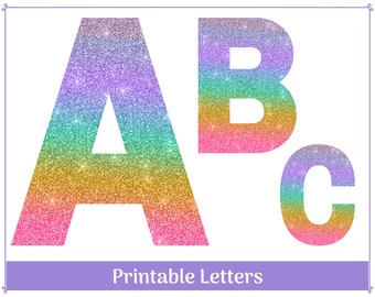 Rainbow Glitter Alphabet Letters A-Z, Numbers 0-9 | Banner, Bulletin Board, Scrapbook, Sublimation Letters & Numbers