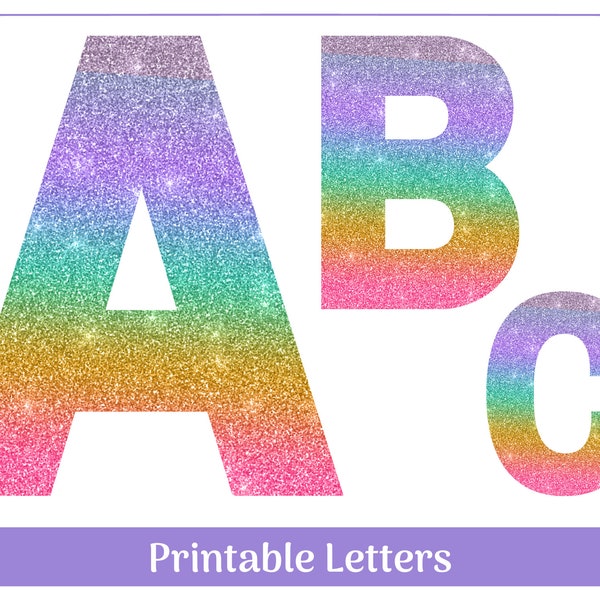 Rainbow Glitter Alphabet Letters A-Z, Numbers 0-9 | Banner, Bulletin Board, Scrapbook, Sublimation Letters & Numbers