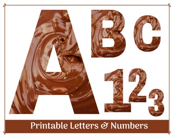Imágenes prediseñadas del alfabeto y números de chocolate: Letras imprimibles para pancartas (descarga digital)