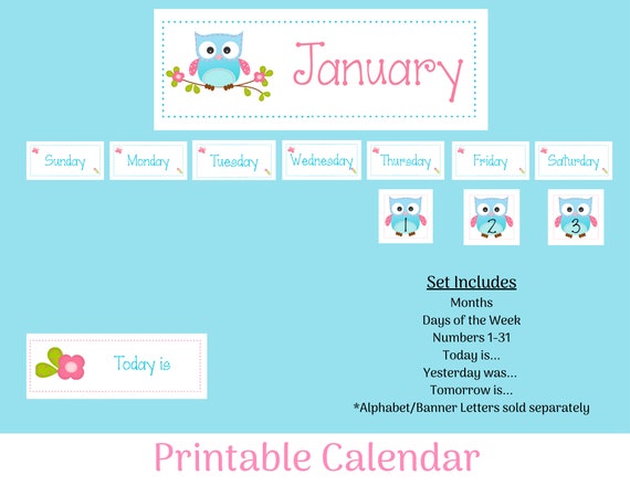 printable classroom calendar pink and blue owl themed etsy