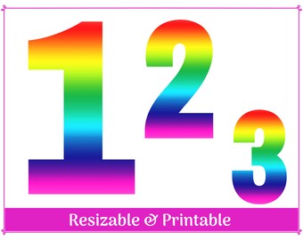 printable rainbow number clip art digital rainbow numbers etsy