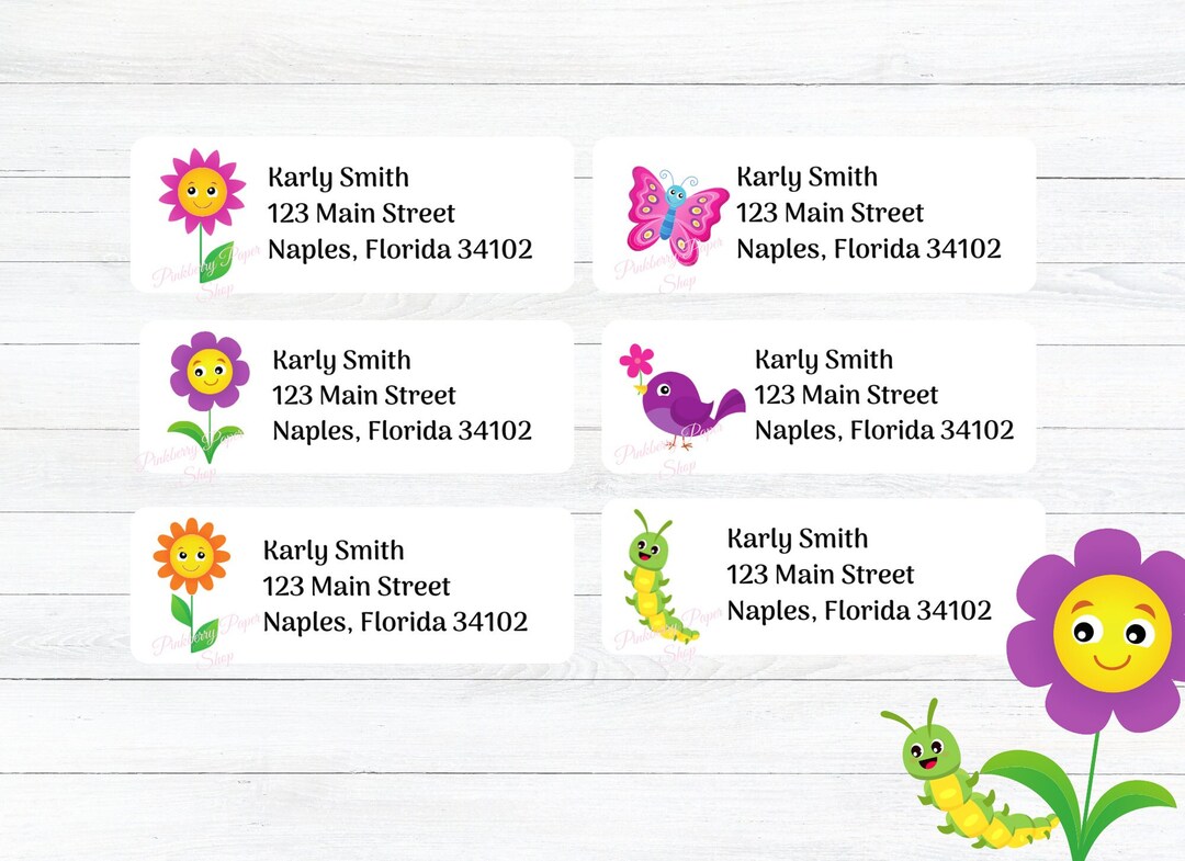Spring Address Label Template Floral Return Address Labels: Spring Flowers, Bird, Butterfly (digital ...