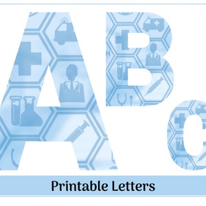 Clipart alphabet sur le thème du docteur en médecine, lettres de A à Z | Chiffres 0-9 | Bannière imprimable - Babillard - Scrapbooking - Lettres