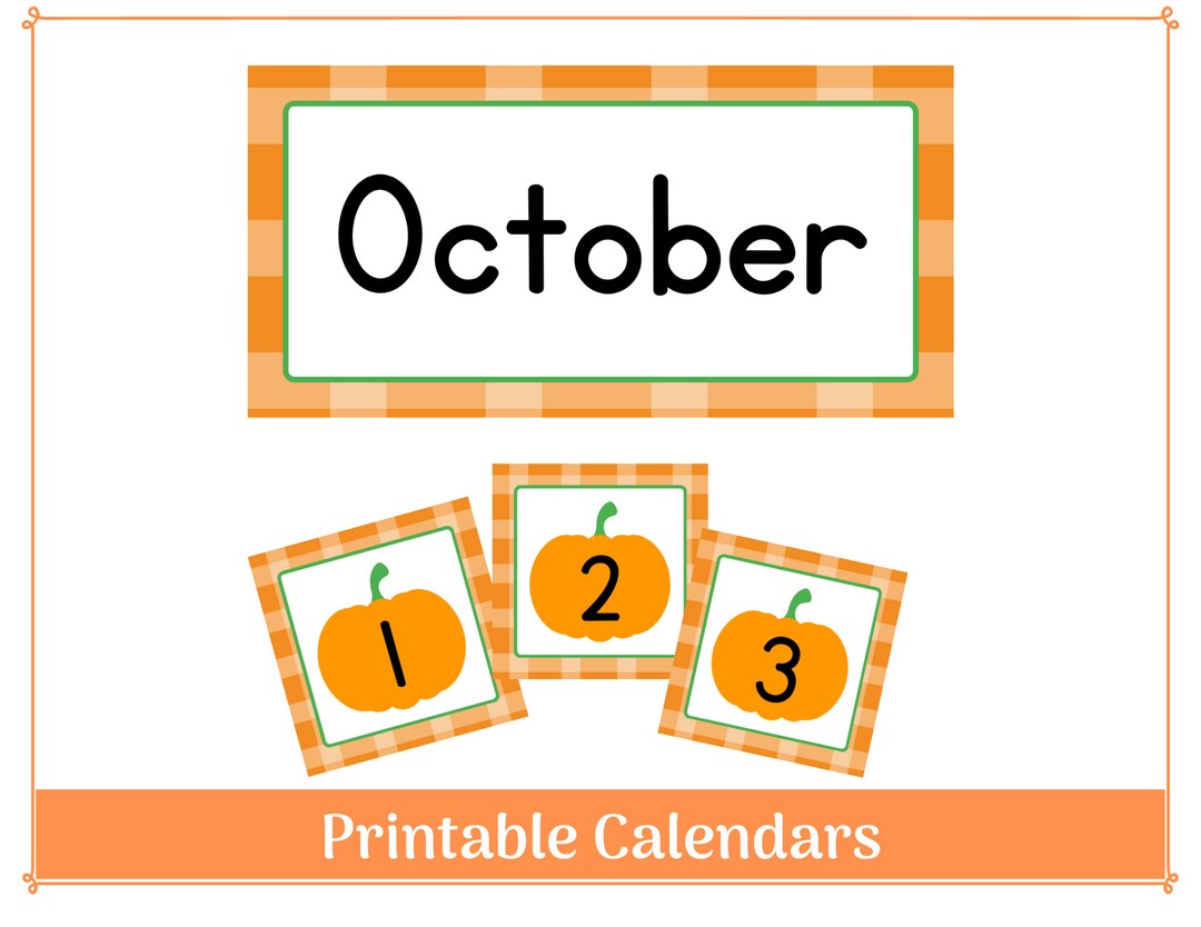 October Classroom Calendar Header and Numbers Printable & Etsy