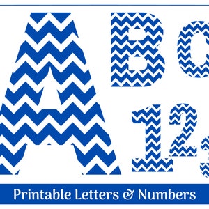 Blau Chevron Alphabet Buchstabe & Zahl Clip Art | Großbuchstaben A-Z / Zahlen 0-9 | Banners - Pinnwand - Scrapbooking - Digitale Projekte