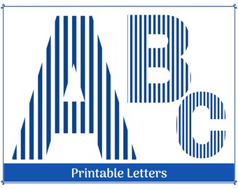 Blau gestreiftes Alphabet Clip Art: Druckbare Buchstaben & Zahlen (Digitaler Download)