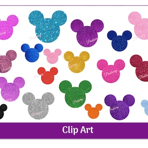 Glitzer Micky Maus Clip Art: Bunt PNG Abziehbilder (Digitaler Download)