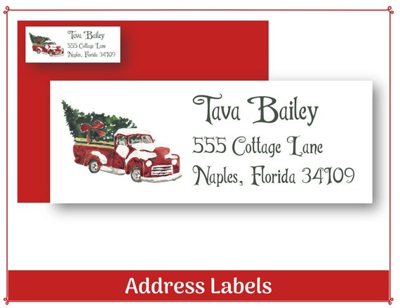 Vintage Red Truck Christmas Personalized Return Address Rectangle 27 Stickers 