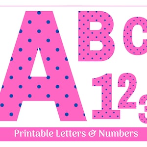 Lettres de l'alphabet roses et bleues de A à Z, chiffres de 0 à 9 | Bannière, babillard, album de coupures, sublimation de lettres/chiffres