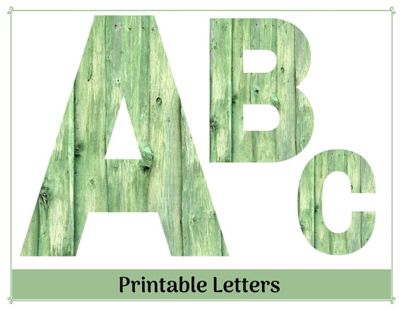 green wood printable alphabet letter clip art banner etsy