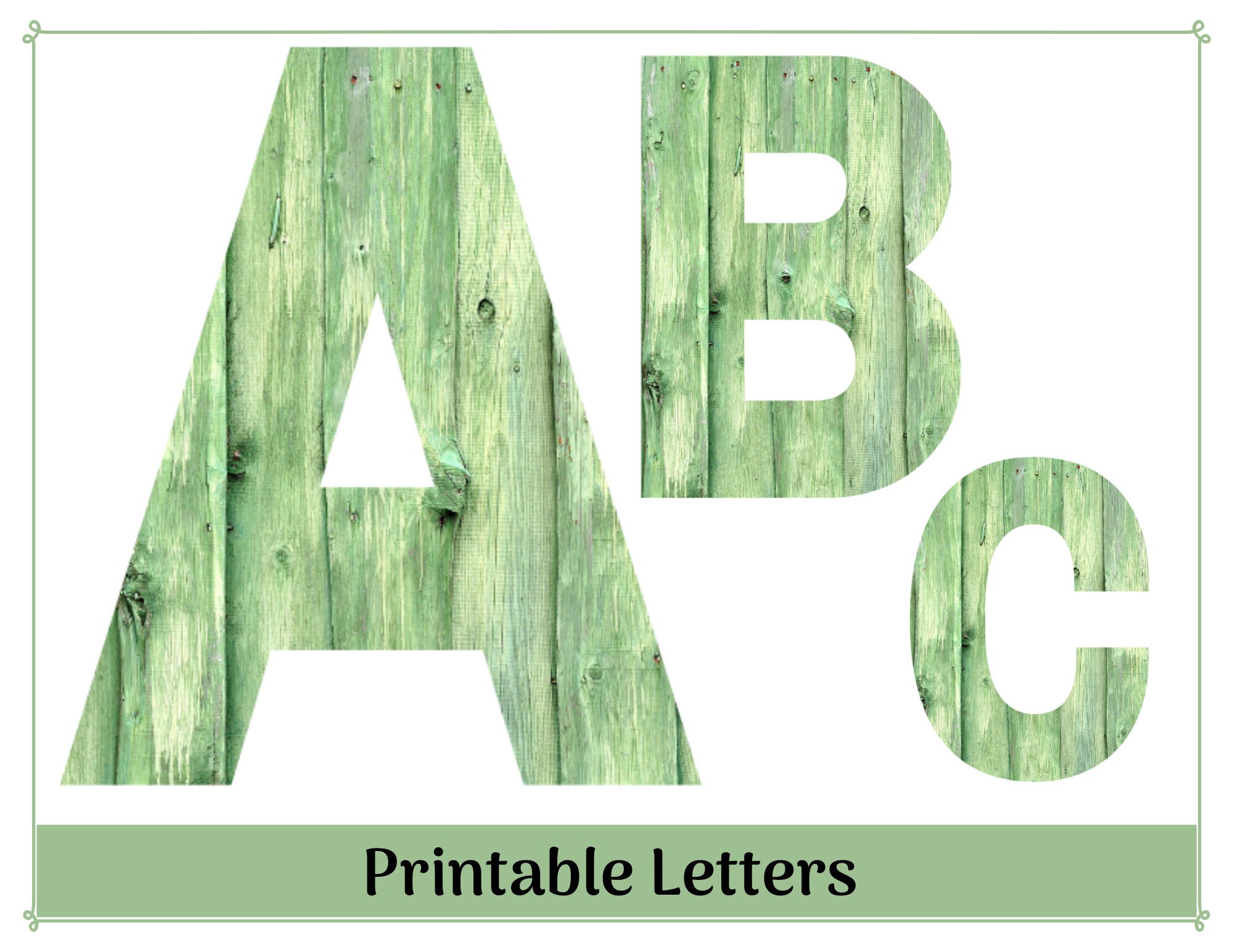 green wood printable alphabet letter clip art banner etsy