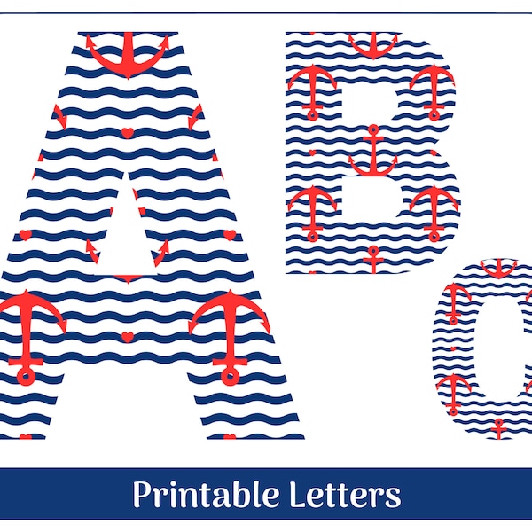 Nautical Alphabet Letters A-Z, Numbers 0-9 | Banner, Bulletin Board, Scrapbook, Sublimation Letters/Numbers