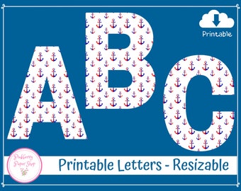 Printable Anchor Themed Scrapbooking Letters | Nautical Bulletin Board Letters | Instant Download | #L2