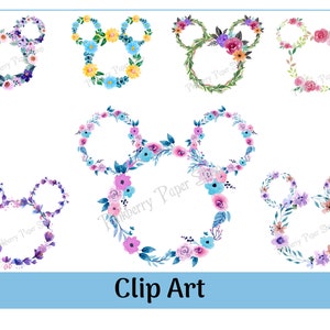 Floral Mickey en Minnie lentekransen illustraties |