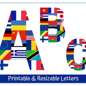 Imágenes prediseñadas de letras del alfabeto temáticas de la bandera, Tabla del alfabeto escolar, Tablero de anuncios DIY y Letras de carteles, Imprimible y de tamaño variable