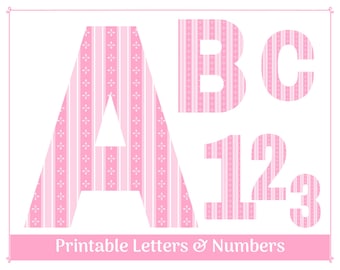 Pink Striped Alphabet Letters & Numbers: Clip Art (Digital Download)