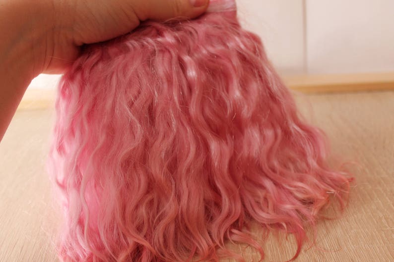 7 Pink mohair Angora mohair locks Weft hair Natural goat locks Wavy hair for doll hair: Pullip pink Josd Mohair puppe tress Minifee