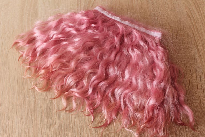 7 Pink mohair Angora mohair locks Weft hair Natural goat locks Wavy hair for doll hair: Pullip pink Josd Mohair puppe tress Minifee