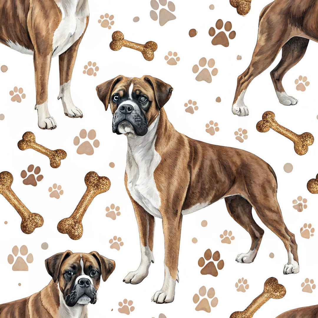 Boxer Dog Digital Seamless Pattern: Animal Print, Canine Design, Paw ...